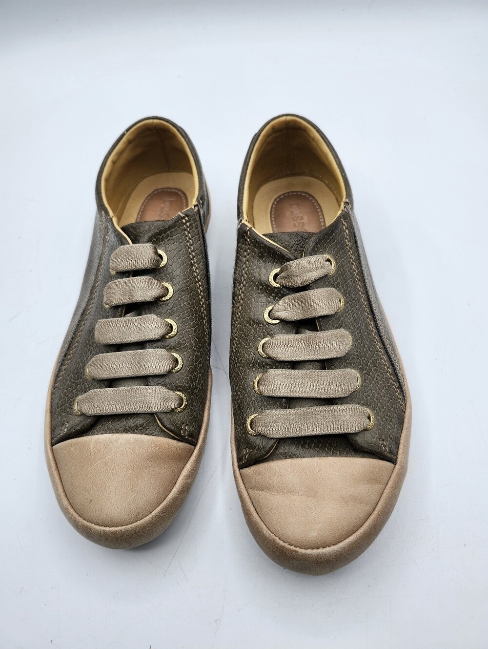 bussola Olive Green and Tan Slip-On Sneakers
